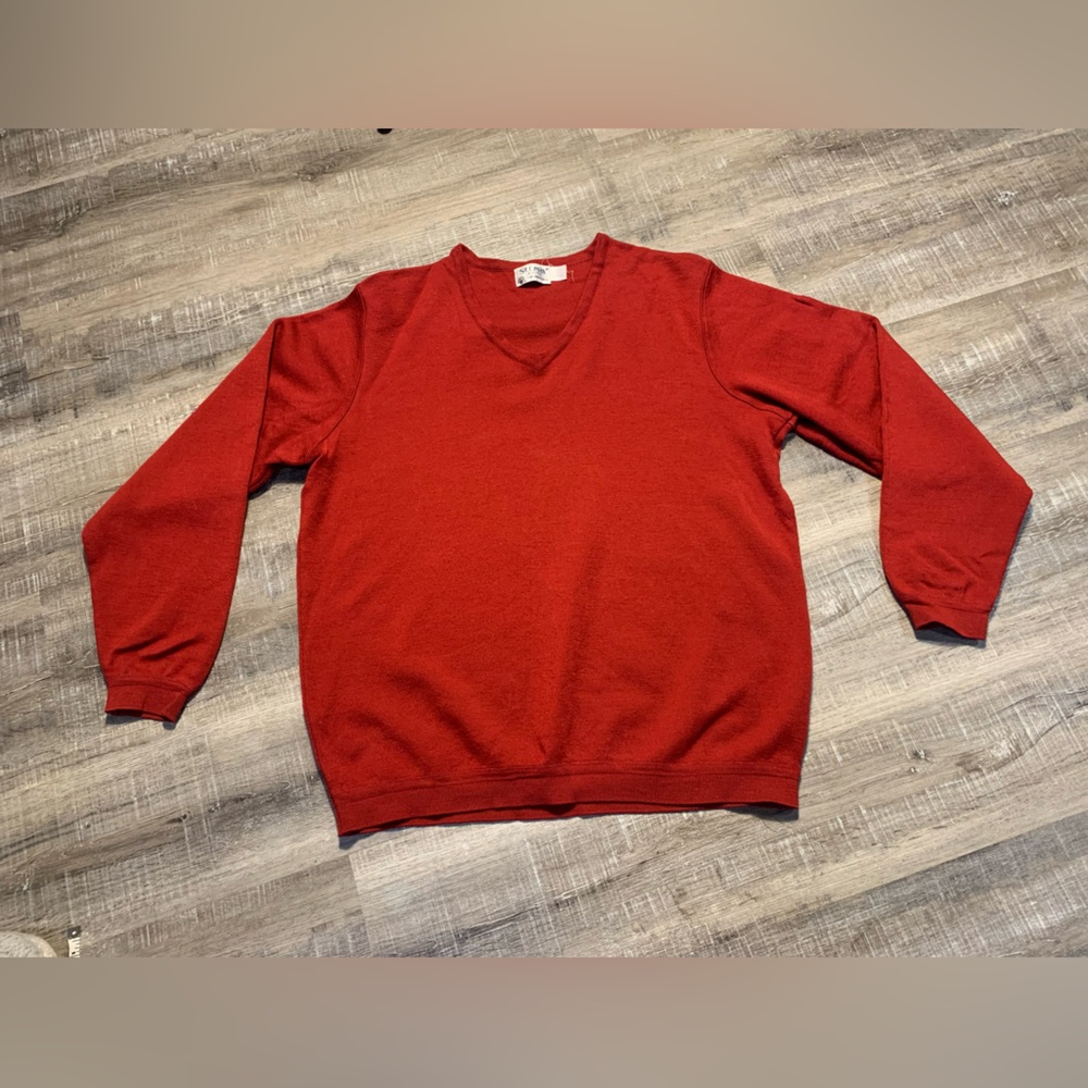 ST. CROIX‎ Men's L 100% Merino Wool Sweater Knit V-Neck Pullover Red Made in USA